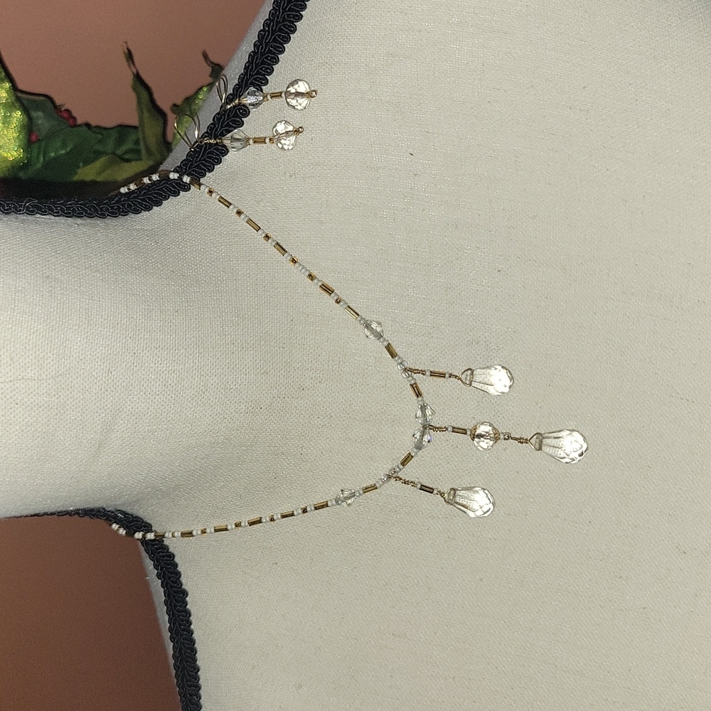 Gold,  white, and crystal Beaded necklace and earrings